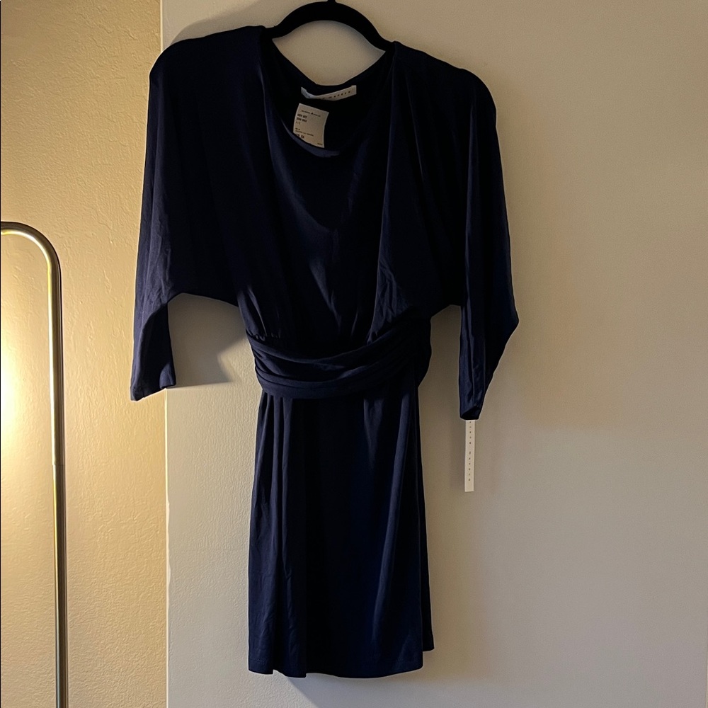 NWT! Susana Monaco Gathered Dolman Draped Waist Dress in Inkwell / Navy - S